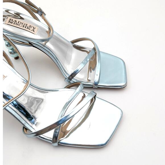 Badgley Mischka Ivette Pearl Heel Evening Sandals Women\'s Blue Size US7M EU38
